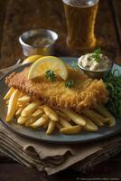 close-up of chips and fish. photo