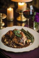 Coq au Vin steamed dish. photo