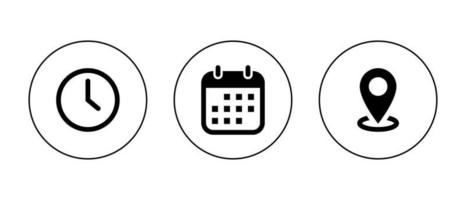 Time, date, and address icon vector isolated on circle outline