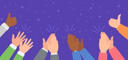 Hand clapping. Diverse team celebrating success. People applause and giving thumb up. Winning, celebration, ovation vector illustration