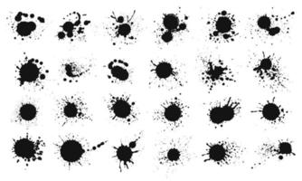 Ink splatter. Grunge liquid paint splashes and stains. Black ink blots, stains, blobs, drops. Abstract messy spatter texture vector set