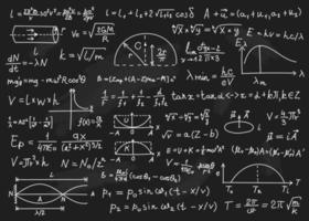 física fórmulas matemático ecuaciones, física teorías, aritmética calculos pizarra con científico fórmulas vector antecedentes