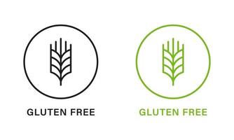 Gluten Free Sign. Allergic on Wheat Black and Green Icon Set. No Gluten in Food. Not Allergy Wheat Symbol. Nutrition without Gluten Logo. Organic Grain Symbol. Isolated Vector Illustration.