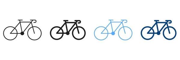 Sport Bicycle Line And Silhouette Color Icons Set. Mountain Bike Pictograms. Collection Of Road Bike Symbols on White Background. Healthy Outdoor Ride. Isolated Vector Illustration.
