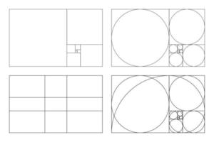 Golden ratio template. Method golden section. Harmony proportions. Outline vector illustration. Fibonacci array, numbers. Golden proportion.