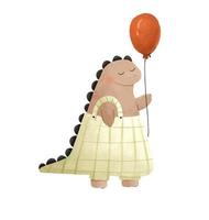 dino, cute dinosaur illustration. Funny cartton dinos on birthday, party with gifts, balloons on white background vector