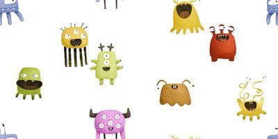 cute seamless pattern with monsters, childish illustration, baby design vector