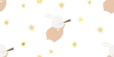 linda conejo, gracioso conejito, pequeño animal en cielo con dorado estrellas. infantil sin costura patrón, interminable envolver papel, guardería diseño vector