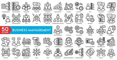 Business Management Outline Icon Collection. Thin Line Set contains such Icons as file management, time management, discussion, skill, Human Resource, Experience and more. Simple web icons set vector