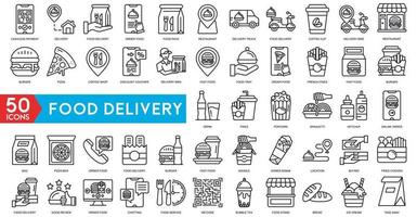 Food delivery icon line process Online order, payment and delivery service. outline symbols for app food order and delivery service banner. Quality elements bicycle vector