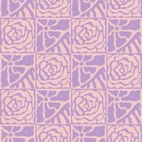 Groovy pattern with abstract rose flowers. Modern checkerboard seamless. vector