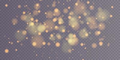 Golden bokeh lights with glowing particles isolated. vector