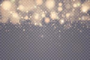 Golden bokeh lights with glowing particles isolated. vector