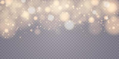 Golden bokeh lights with glowing particles isolated. vector