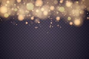 Golden bokeh lights with glowing particles isolated. vector