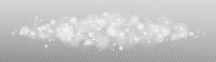 White bokeh lights with glowing particles isolated. vector