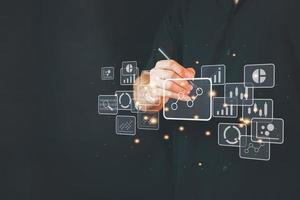 planning and strategy, Stock market, trader or investor working at home. Technical price graph and indicator, photo