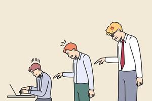 Manager scolding subordinate in office. Employer and boss lecturing supervising intern. Concept of work subordination and supervision. Vector illustration.