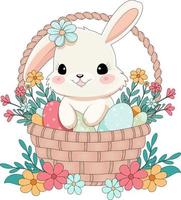 Cute little Rabbit with Easter eggs in basket vector illustration - Easter Bunny with a basket of easter eggs