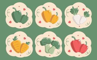 healthy fresh vegetable sticker set vector