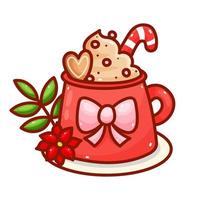 Hot chocolate mug, decorated with Christmas vector