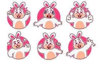 cute rabbit sticker set vector