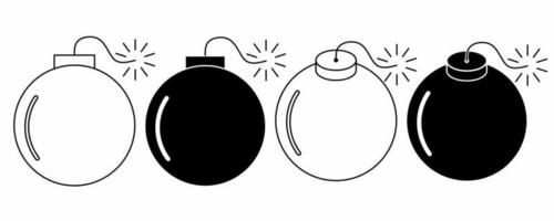 outline silhouette bomb icon set isolated on white background vector