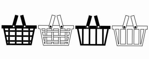 outline silhouette shopping basket icon set isolated on white background vector