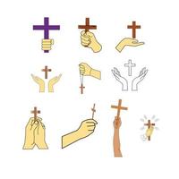 set of hands holding crosses icons isolated on white background vector