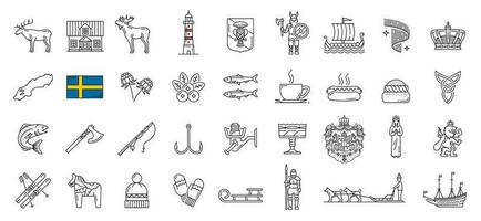 Sweden country culture, history outline icons set vector