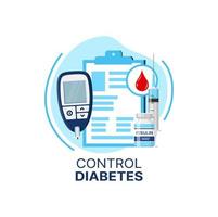 Diabetes control icon, insulin, glucometer, blood vector
