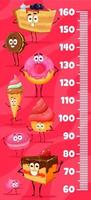 Kids height ruler cartoon sweet dessert characters vector