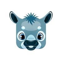 Cute donkey cartoon square animal face, neddy vector