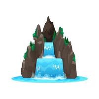 Cartoon waterfall, water cascade of mountain river vector