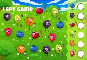 I spy game worksheet with cartoon berry characters vector