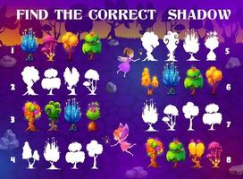 Find the correct shadow, magic alien trees, plants vector