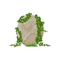 Cartoon forest rock stone panel with ivy leaves vector