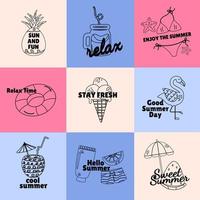 Summer set outline of badge, label design with lettering vector