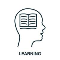 Learning, Knowledge, Education Line Icon. Book in Human Head Linear Pictogram. Student Brain and Creative Idea Outline Sign. Intellectual Process. Editable Stroke. Isolated Vector Illustration.