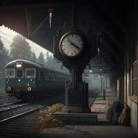 ilustración antiguo vacío ferrocarril estación hecho con generativo ai foto