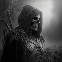 illustration portrait of skeleton warrior made with photo