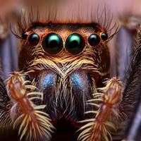 Jumping spiders are small, agile predators known for their impressive jumping ability and striking appearance, with large, intelligent eyes. photo