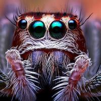 Jumping spiders are small, agile predators known for their impressive jumping ability and striking appearance, with large, intelligent eyes. photo