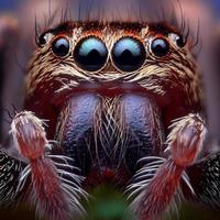 Jumping spiders are small, agile predators known for their impressive jumping ability and striking appearance, with large, intelligent eyes. photo