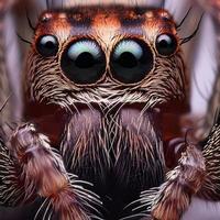 Jumping spiders are small, agile predators known for their impressive jumping ability and striking appearance, with large, intelligent eyes. photo