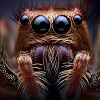 Jumping spiders are small, agile predators known for their impressive jumping ability and striking appearance, with large, intelligent eyes. photo