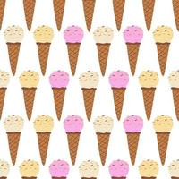 Seamless Ice Cream Pattern. Ice cream in a waffle cone. vector