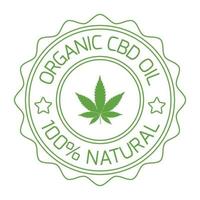Organic CBD Oil Logo, Badge, Seal, Emblem, 100 Percent Natural Oil With Marijuana Leaves, Green CBD Oil Label vector