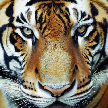 The tiger is a majestic and powerful big cat, known for its distinctive orange coat with black stripes. It is an apex predator and symbol of strength and courage in many cultures. photo