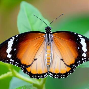 The Plain Tiger Butterfly is a vibrant and widespread species found in tropical and subtropical regions. It features bold orange and black wings and is known for its migratory behavior photo